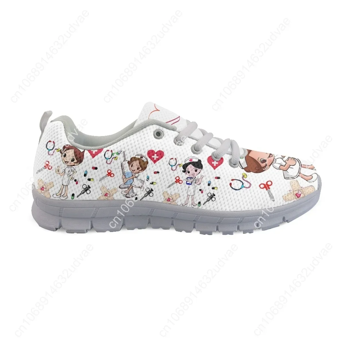 Custom Name Nurse Shoes Mesh Flat Sneakers for Women's Cute Cartoon Premium Sketch Physio Design Breathable Footwear