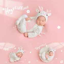 Newborn Baby Photography Clothing Knitted Chinese Dragon Hat Long-Sleeved Onesie Pinkish-White Theme Baby Animal Photo Props