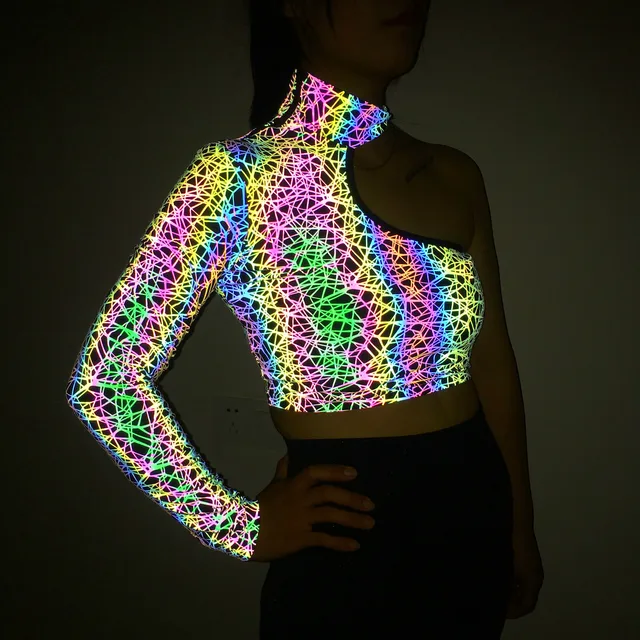 Holographic Reflective Irregular Crop Top 1