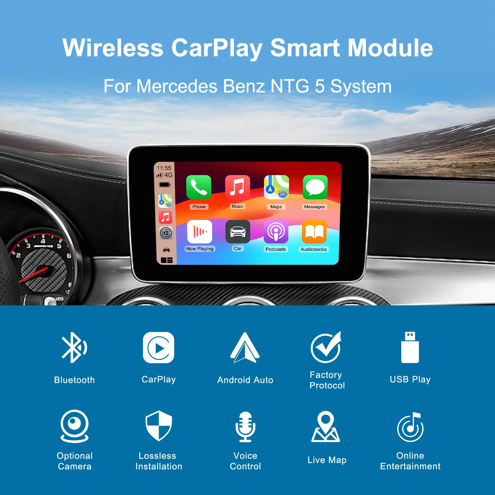 EZonetronics Kabelloses CarPlay Android Auto Nachrüstkit Decoder-Box für Mercedes Benz W176 W246 W218 C117 W212 W216 X156 C253 – Detail 2