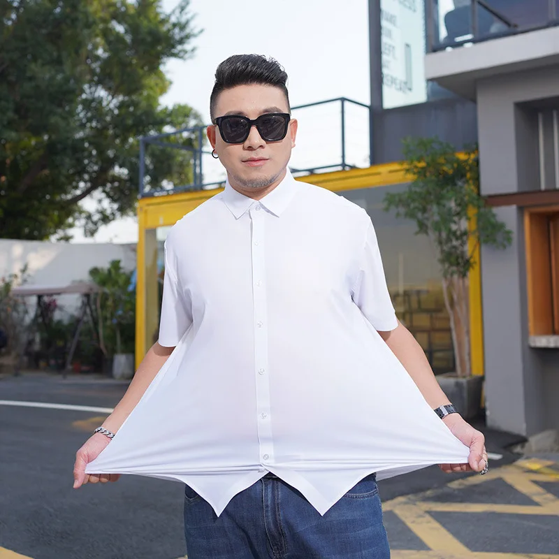 Summer Shirts for Men 9XL Plus Size Casual Oversized Loose Shirt Male Business Shirt Short Sleeve Pure Color Men's Tops 68-175KG
