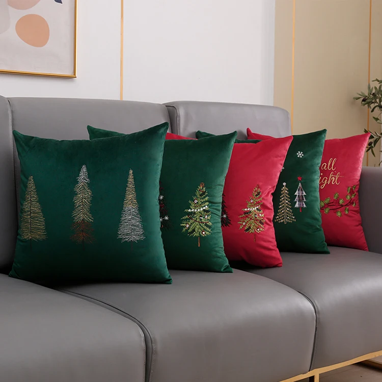 Christmas Decoration Cushion Cover 45x45cm 30x50cm Christmas Tree Snowflake Embroidery Pillow Case Red Green Square Pillow Cover