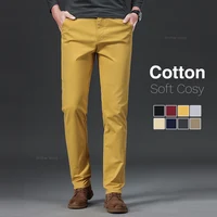 9 Color Men's Cotton Casual Pants Elastic Waist Slim Straight Solid Color Business Trousers Four Seasons Brand Male Clothes 1