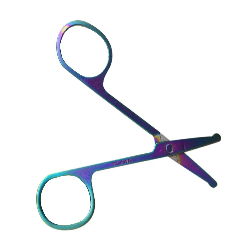 Beauty and Makeup Tools High Quality Eyebrow Trimming Mini Scissors Men's Stainless Steel Round Nose Hair Scissors 2