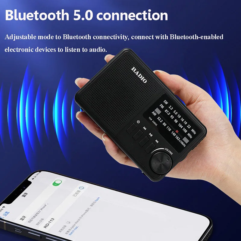 Mini Portable Full Band Radio Best Reception FM AM SW Radios with SOS Alarm LED Flashlight Wireless Bluetooth Speaker MP3 Player