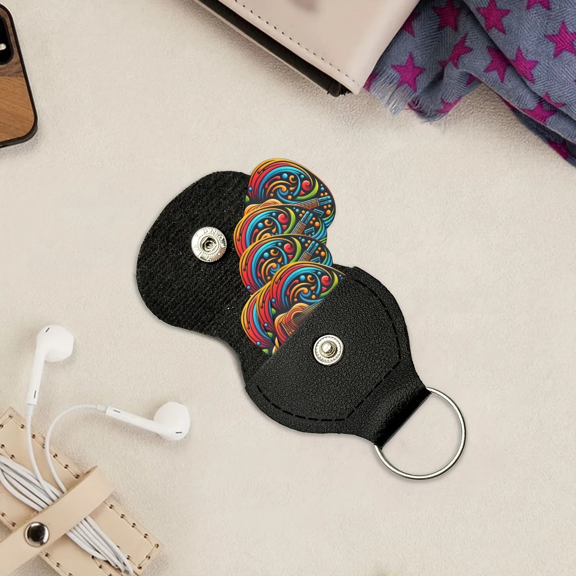 Original Sound Guitar Picks Double-Sided Printed Ukulele Guitar Finger Shrapnel Keychain Holster 6 Pcs Gift For Music Lovers guitar picks