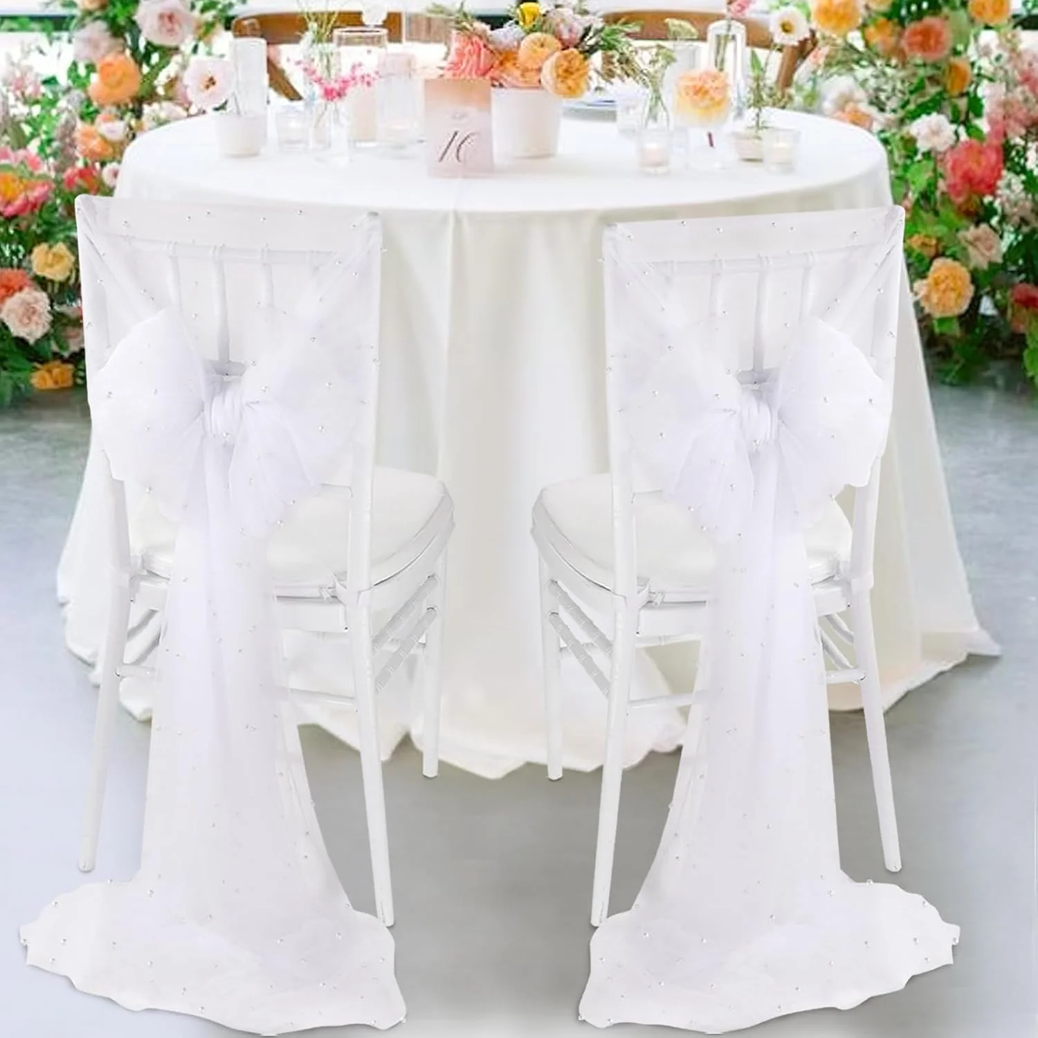 Pearl Tulle Table Runner Tablecloth White Table Cloth Wedding Veil Fabrics for Wedding Birthday Party Arch Dessert Table Decor 4
