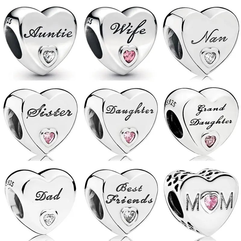 Abalorios de plata ley 925 para pulsera Pandora, abalorios de plata esterlina, para madre, abuela, Nan, tía, esposa, papá e hija| | - AliExpress