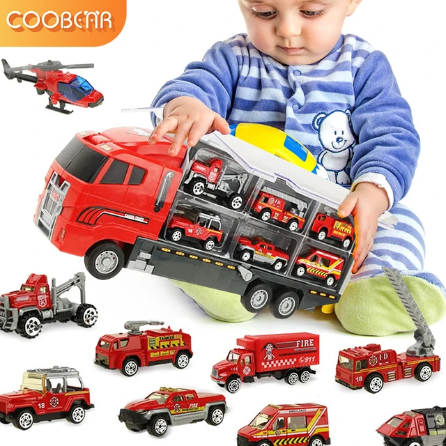 Big Transport Car Toys Container Carrier Truck Vehicles & 6PCS Mini Alloy Diecast Engineering Car Model Gifts For Kids Boys 2