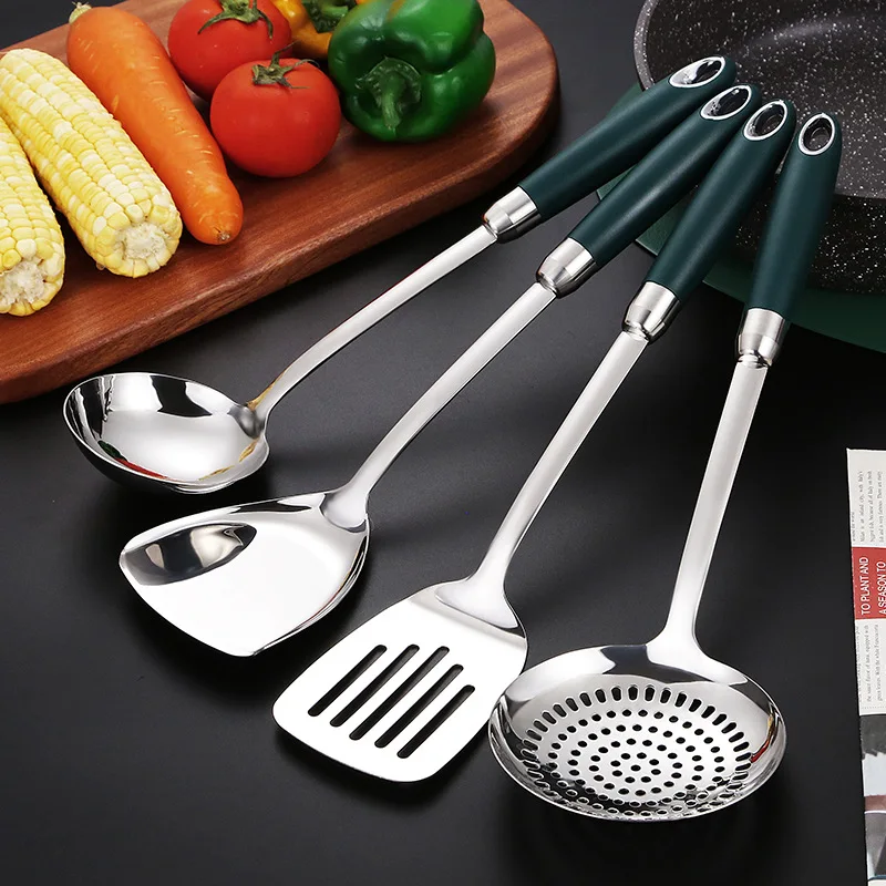 4pcs 304 Stainless Steel Kitchenware Set In Kitchen Supplies unibody soup spoon Frying spatula slotted spoon cooking set