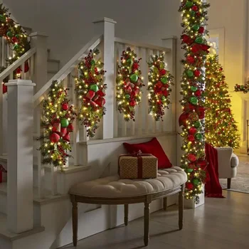 2025 Christmas Stairs Wreath Stairs Decoration Tears Booty Hanging Upside Down Christmas Home Hanging Door Hanging