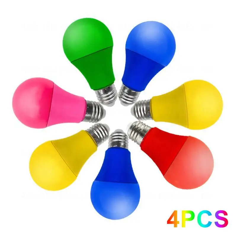 4PCS E27 5W 7W 9W 220V 110V RGB color 7 led color Plastic coated aluminum colorful red yellow green blue decorative lantern bulb