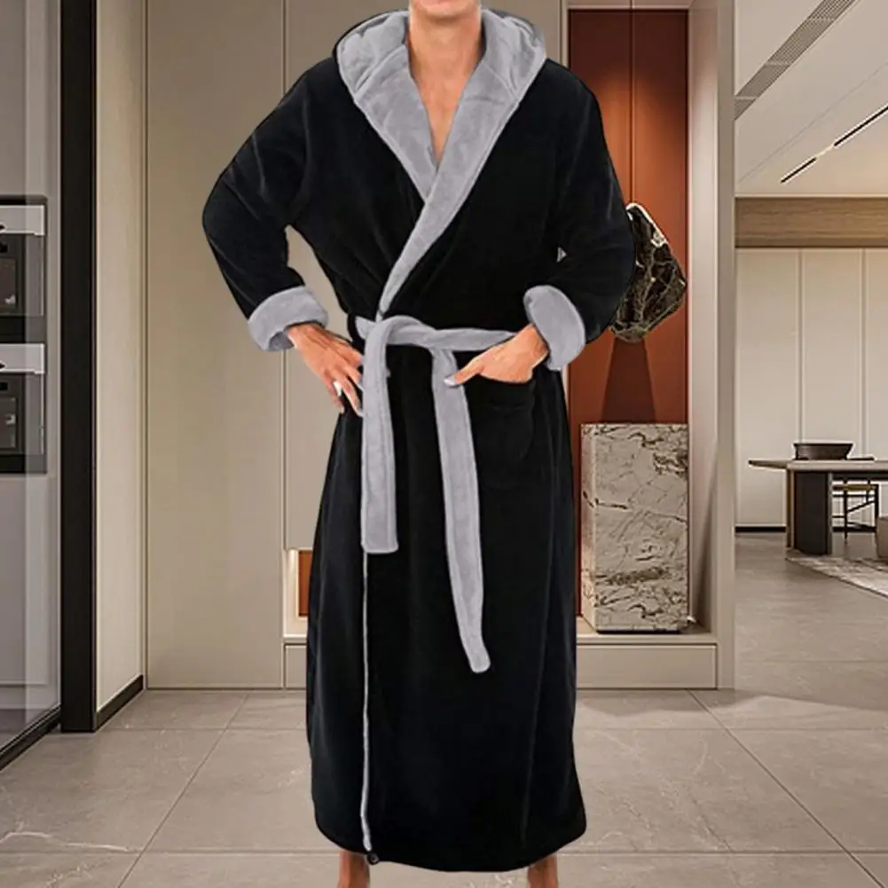 

Plush Bathrobe Luxurious Men's Hooded Bathrobe with Adjustable Belt Ultra Soft Absorbent Male Robe with Pockets Plush Fluffy