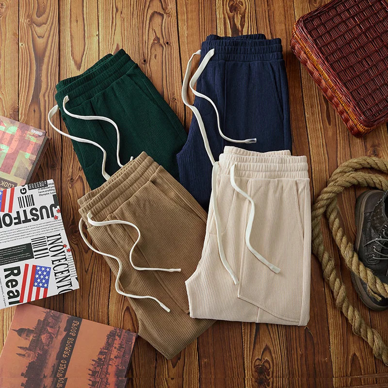 

Новинка Осень-зима, американские тяжелые вельветовые брюки-карго в стиле ретро, мужские Модные свободные спортивные повседневные брюки с потертостями и шнурком