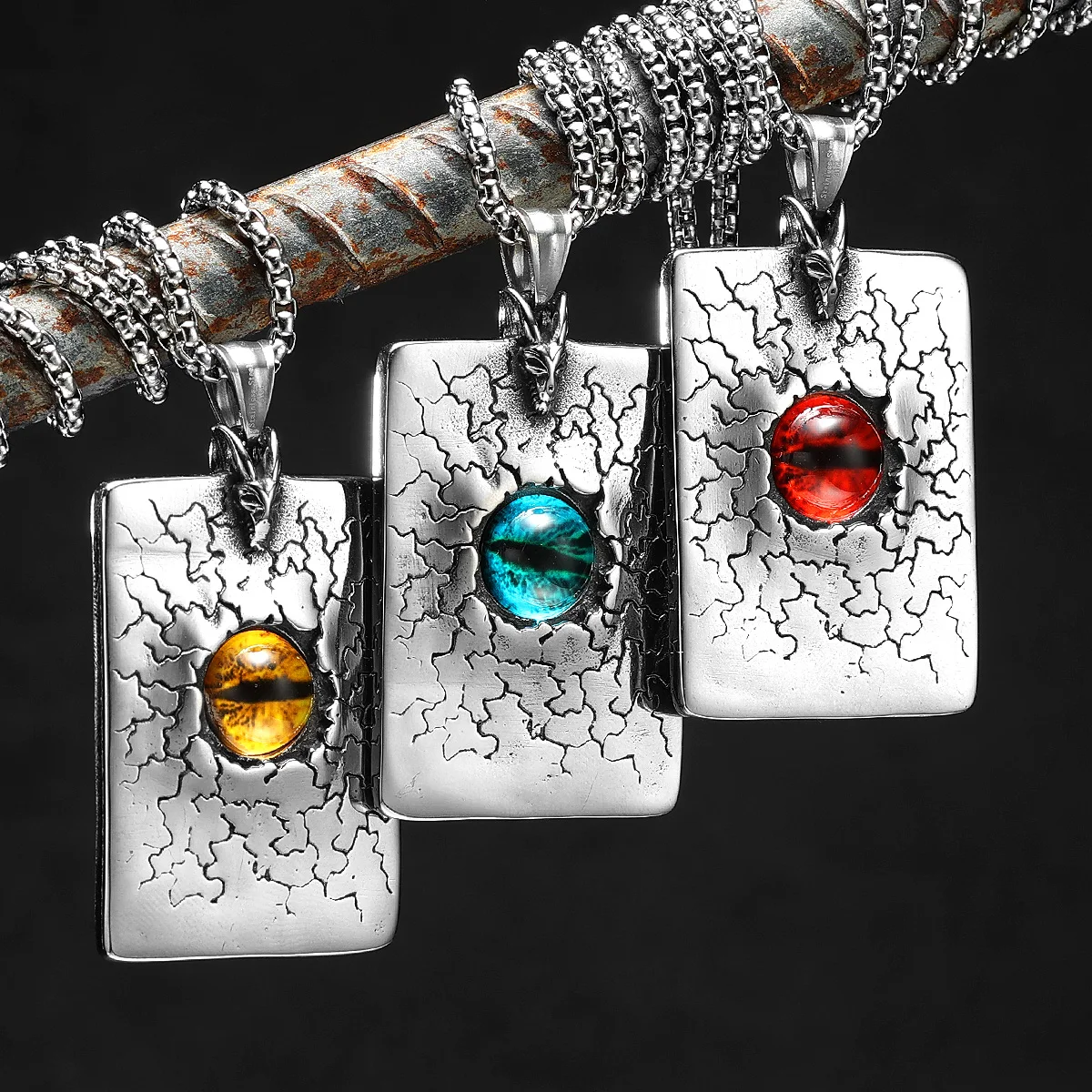 

Demon Eye Men Necklaces 316L Stainless Steel Pendants Red Blue Gem Chain Punk for Boyfriend Male Jewelry Best Gift Dropshipping
