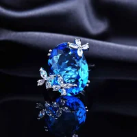 Nouvelle mode 2026 : Collier et bague de fiançailles pour femme en zircon cubique bleu marine. Version de luxe. Convient pour les occasions festives. Exquis 6