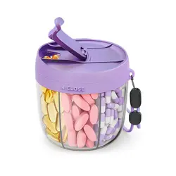Compact Vitamin Supplement Storage Box with Energy Boost Organizer and Clarity Design (PURPLE)