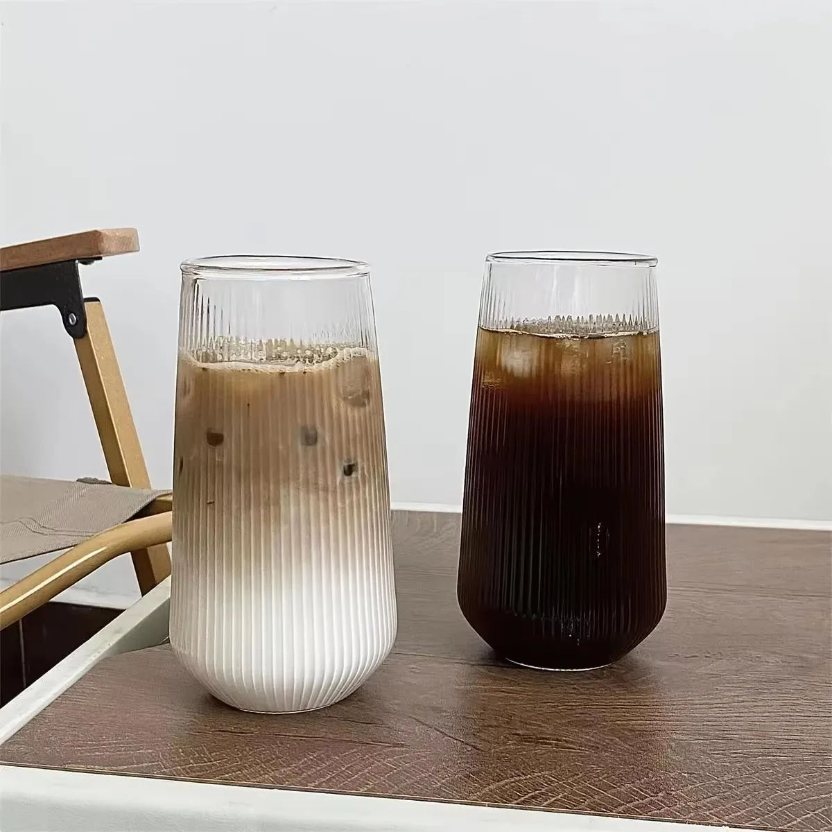 500Ml Simple Stripe Glass Cup Wine Coffee Drinking Glassware Glass Cup Water Whiskey Beer Cocktail Coffee Milk Glasses Bar Tool - 2