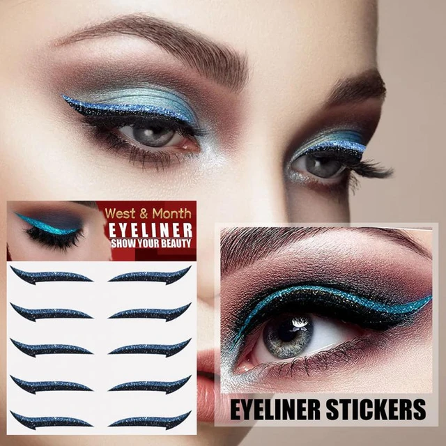 5 Paar wieder verwendbare Eyeliner-Aufkleber 8 Farben selbst klebender  Glitzer Eyeliner Doppel-Augenlid band schwarzer Streifen Augen Make-up