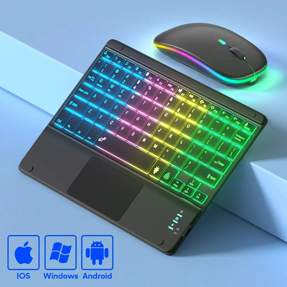 For iPad Keyboard Tablet Phone Bluetooth Keyboard with Touchpad Rechargeable Backlit Korean Spanish For Android/ Window