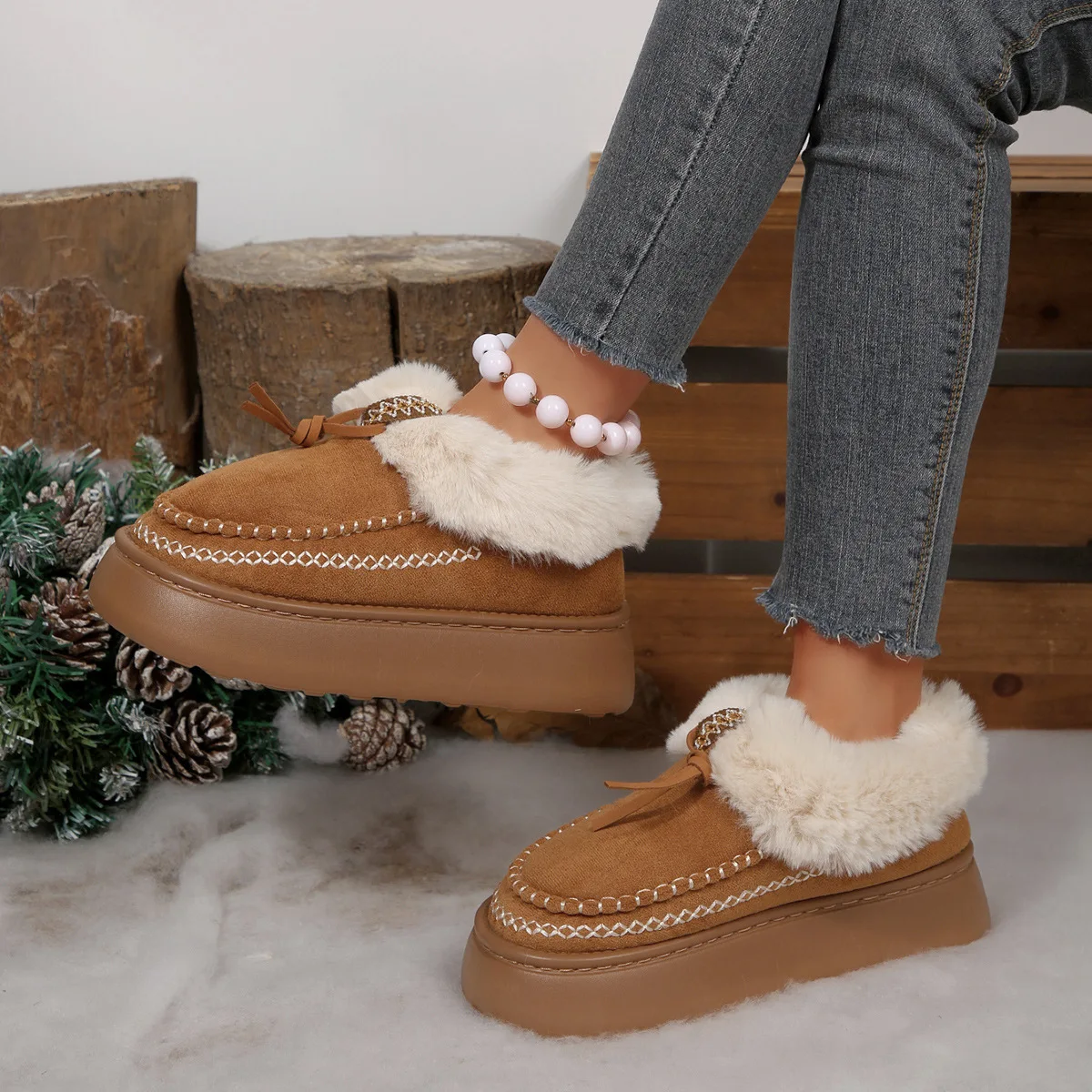 Women's Warm Thicken Plush Cotton Winter Boots 2025 Non-Slip Chunky Platform Slip-On Ankle Snow Shoes with Thick Bottom