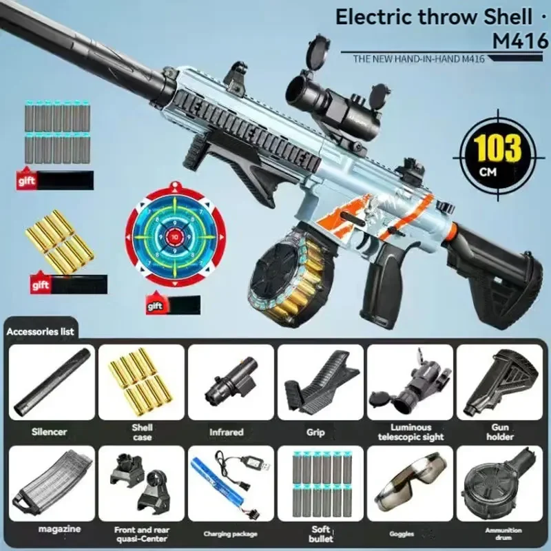 Toy Guns M416 Soft Bullet Shell Air Gun Weapons Electric Manual 2 Modes Shooting Toy Pneumatic Gun for Adults Kids Outdoor Games 4
