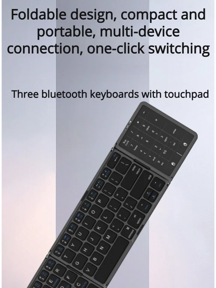 2026 Nuova tastiera pieghevole a tre ante Bluetooth con touchpad, portatile, pieghevole, per PC, Mac, smartphone e iPad_voghion.com