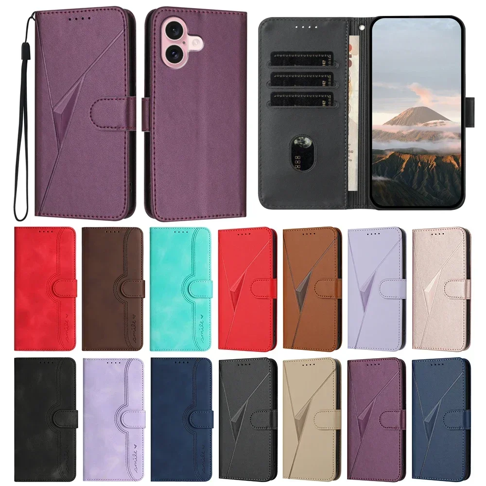Leather Flip Wallet Case with Card Slots in Solid Color