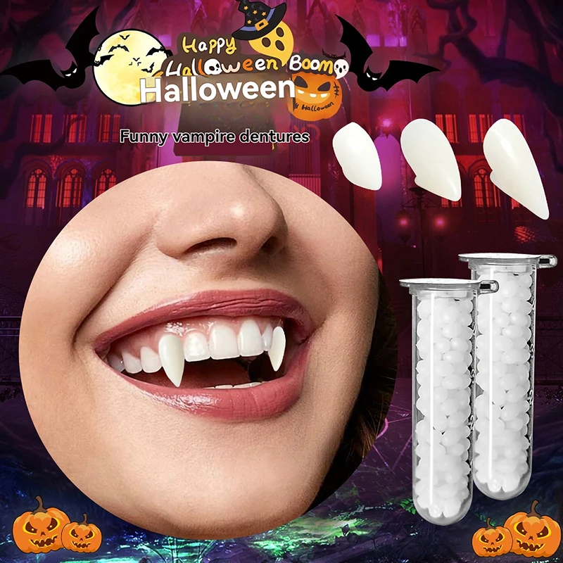 Eco-Friendly Vampire Fangs with Glue for Halloween and Cosplay