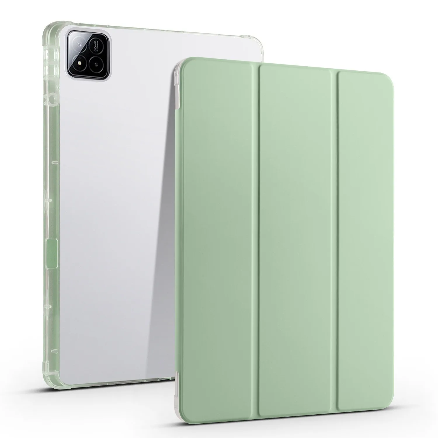 Premium Tri-Fold Leather Smart Case with Pencil Holder & Transparent Stand Cover