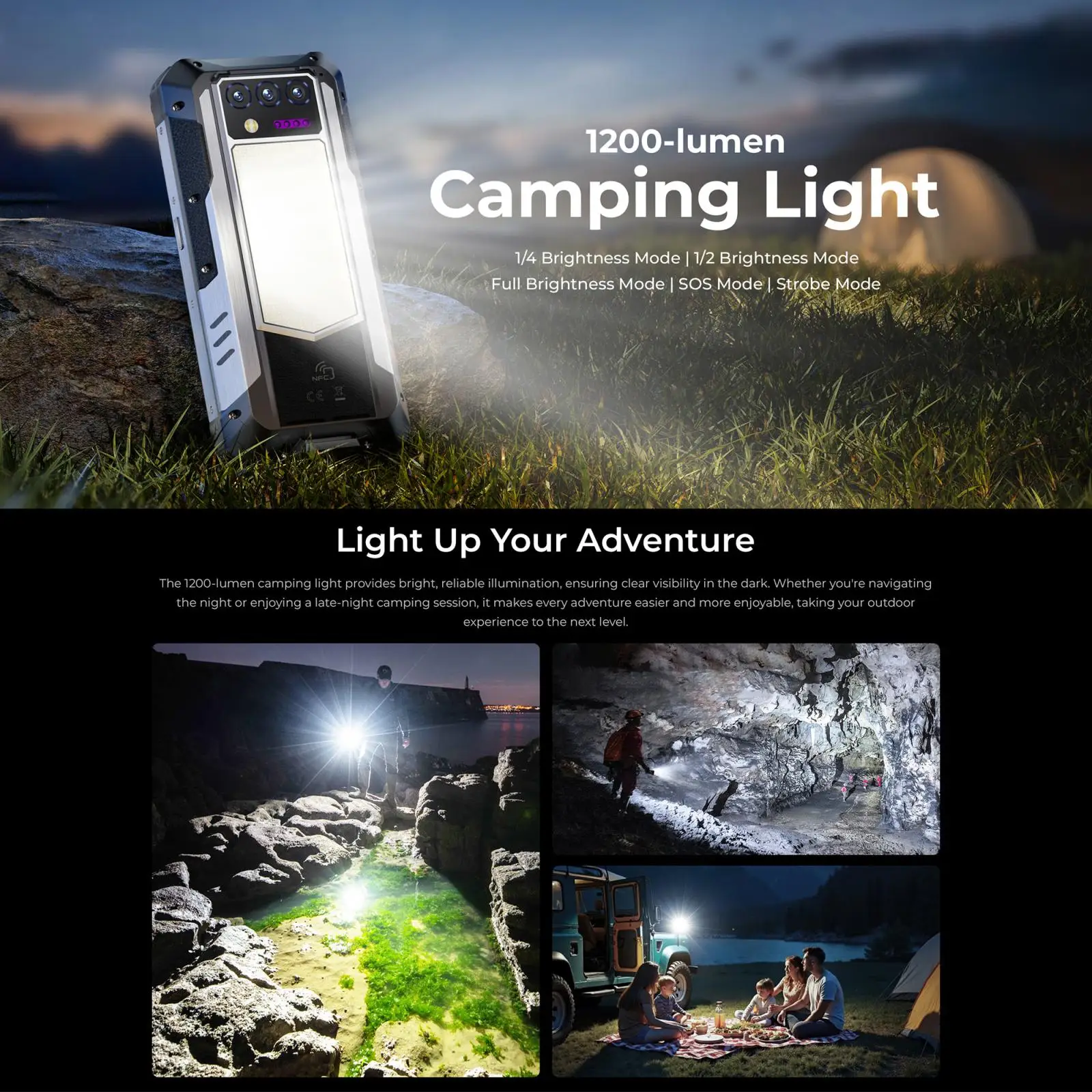 Oukitel WP100 Plus Rugged Phone 12GB+512GB Night Vision 33000mAh 6.8'' Android 16 MTK G100 NFC 4G Camping Lighte NFC Smartphone