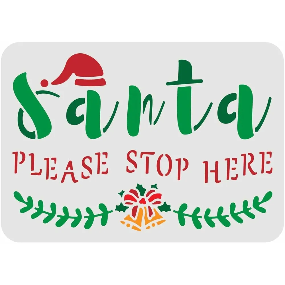 

Santa Stop Here Stencil Decoration Template 11.6x8.3 inch Plastic Christmas Stencils Reusable Stencils for Painting on Wood