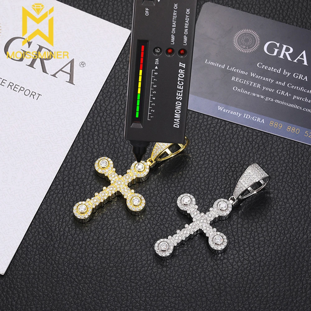 

Round Cross Moissanite Pendants Necklaces for Women S925 Silver Hip Hop Jewelry Pass Diamonds Tester With GRA