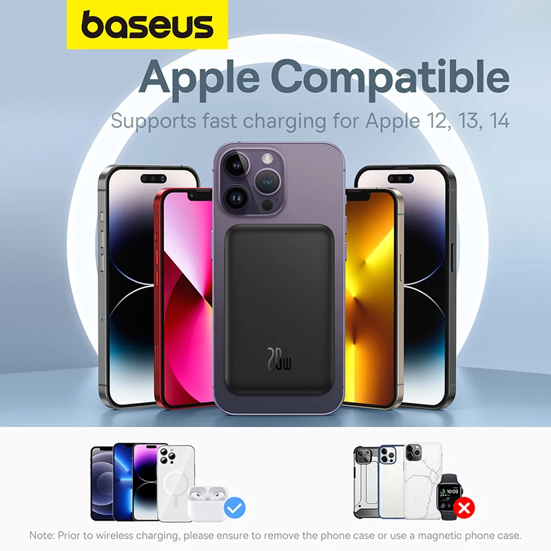 Baseus 5000mAh 20W Magnetic Power Bank Wireless Powerbank For iPhone 14 15 Pro Fast Charge Mini Portable External Spare Battery