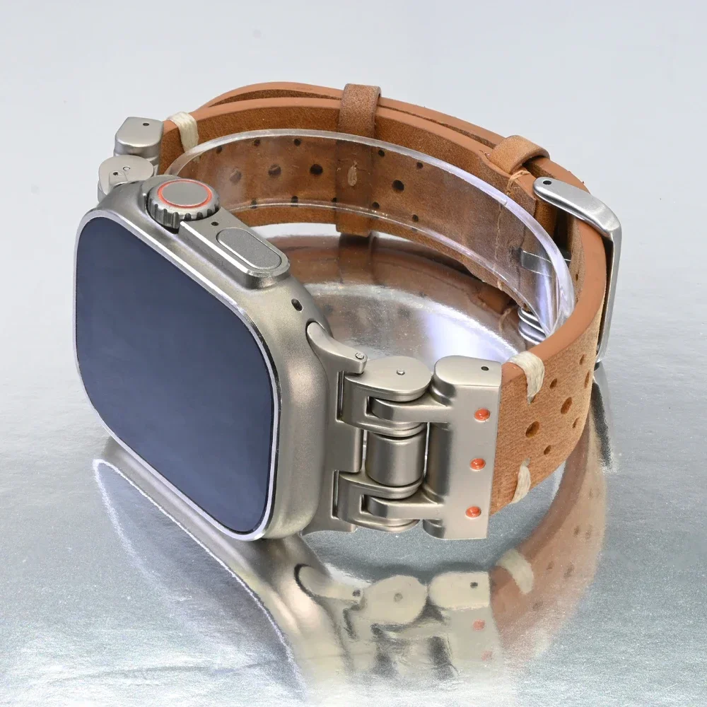 애플 워치용 가죽 스트랩, 49mm, 시리즈 9, 8, 7, 45mm, 한국 남성 밴드, 아이워치 6, 5, 4, Se 3, 44mm, 42mm 팔찌