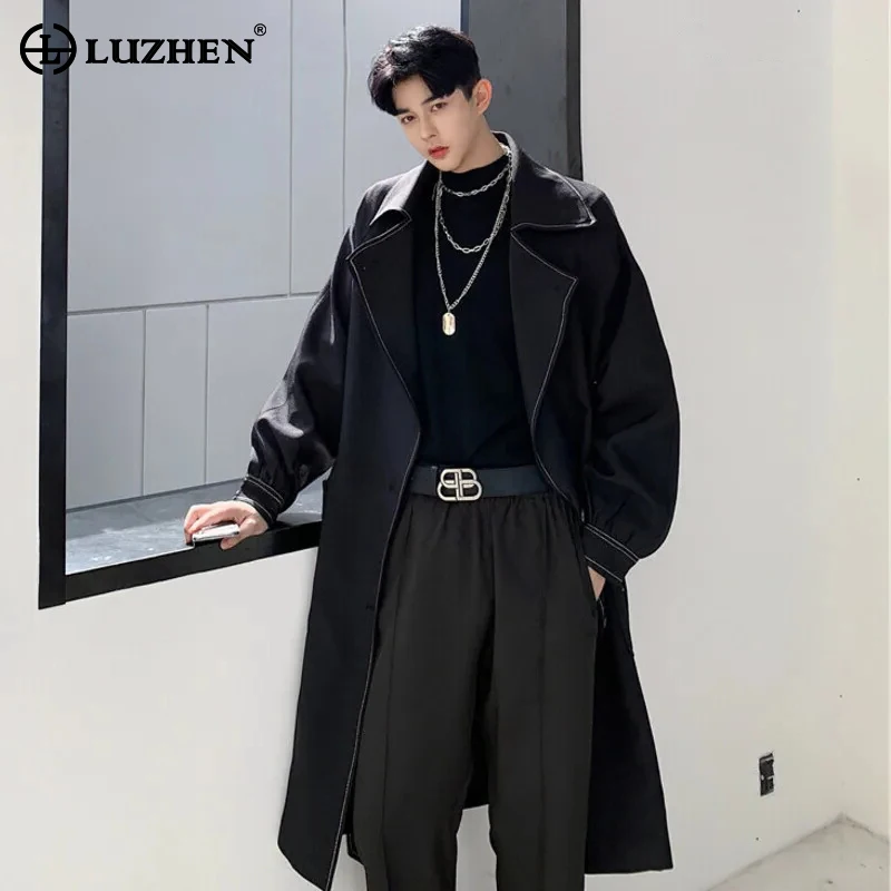 

LUZHEN 2024 Spring Fashion Loose Long Trench Coat Men's Elegant Trendy Solid Color Windbreaker Free Shipping Belt Tie Up 79e781