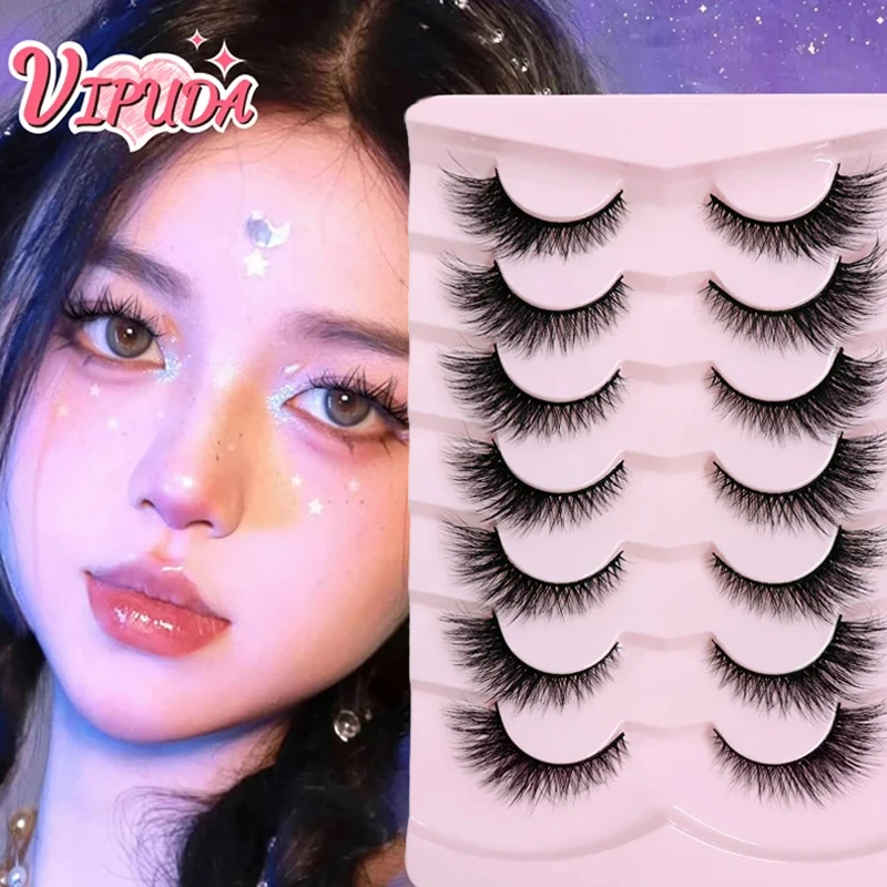 

VIPUDA 7Pairs Cat Eye Lashes 3D Faux Mink Eyelashes Fox Eye Winged End Eye Elongated Fake Lashes Natural Fluffy False Eyelashes