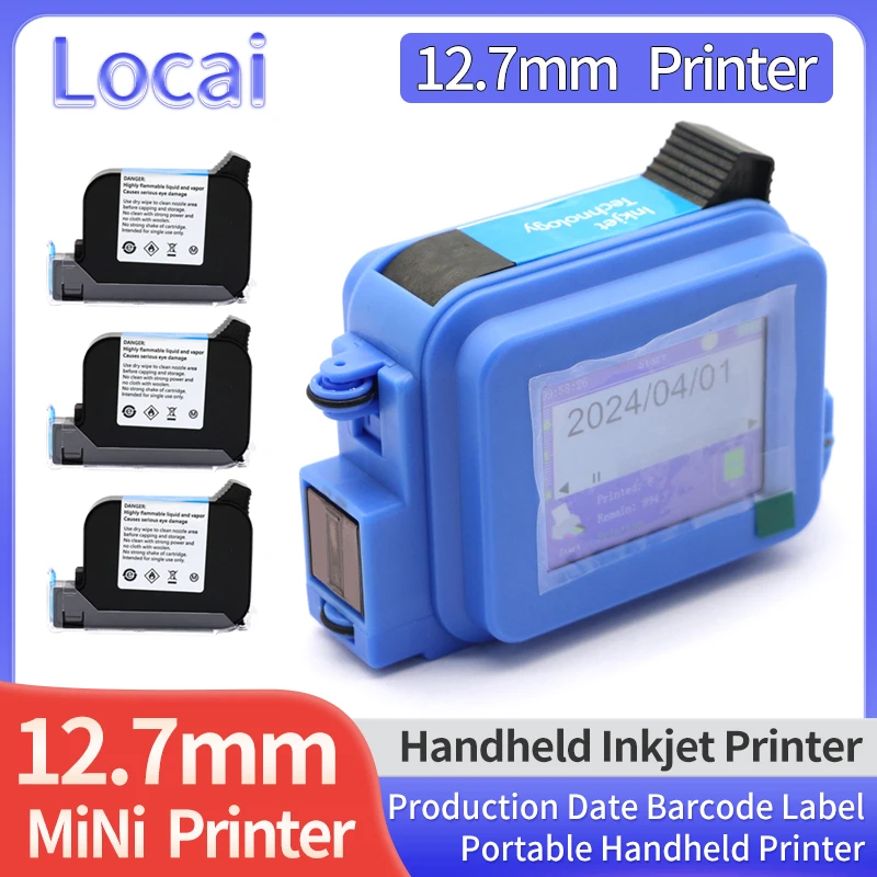 

12.7mm Mini Portable Printer QR Bar Batch Code Date Number Logo Expiry Date Handheld Inkjet Printer Label 2588 JS12 Cartridge