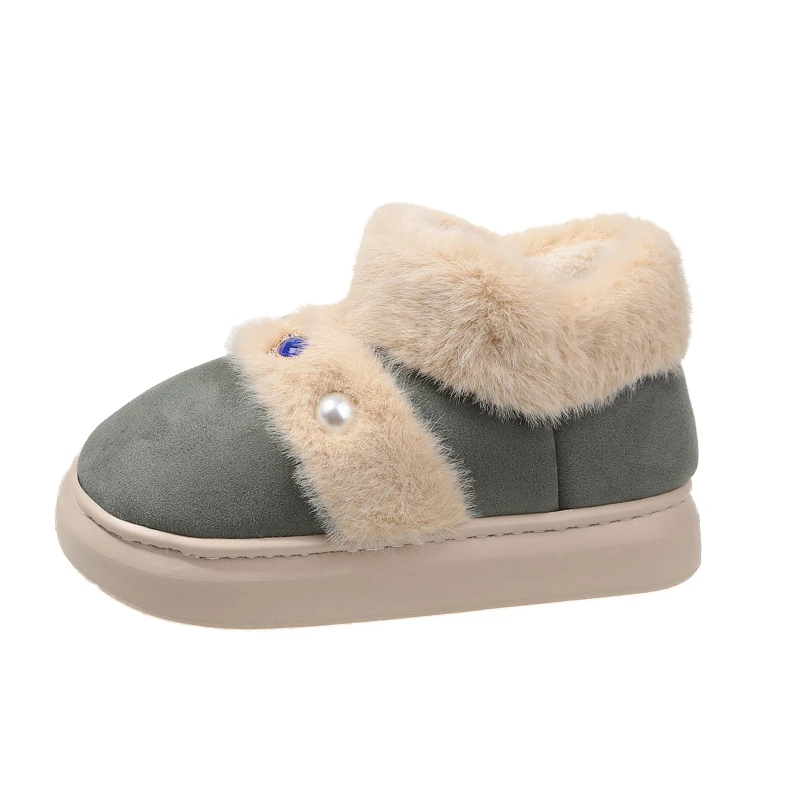 Furry Women Shoes 2023 New Diamond Design Women's Boots Winter Plush Warm Snow Boots Non-slip Thick Bottom Ladies Cotton Shoes