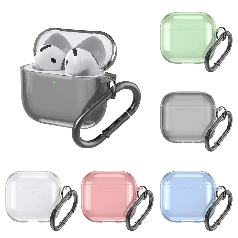 Silicone Transparent Protecitve Case Waterproof Soft TPU Earphones Case With Keychain For AirPods 4 Headphone Shell Accessories