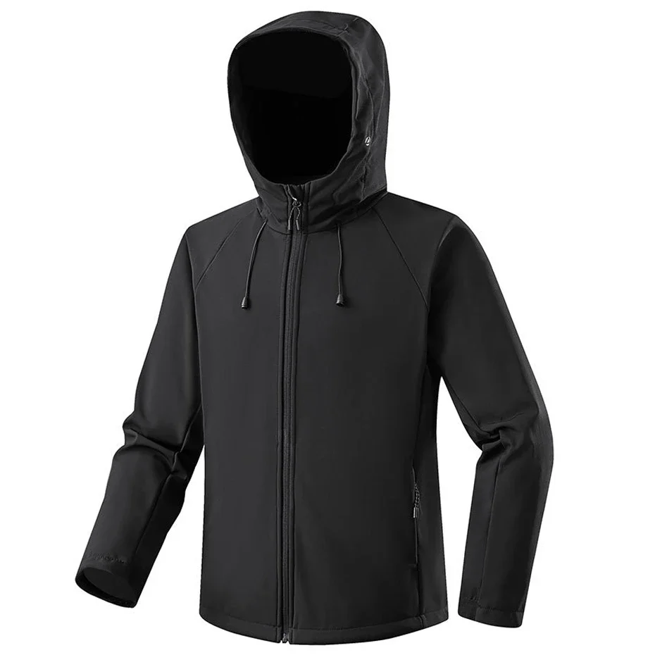 

Black Windbreak Jacket Men Waterproof Jackets High quality Casual Solid Color Hooded Windbreak Caots Male Fleece Camping Jacket