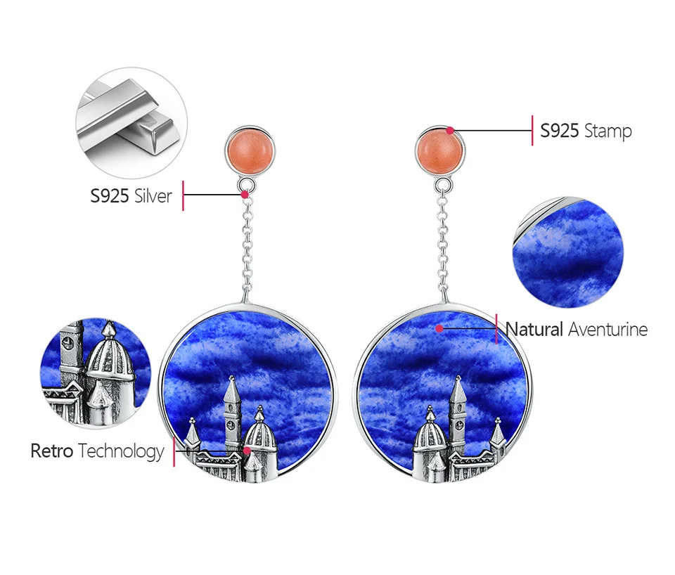 Silver Handmade Vintage Embossed Florence Cathedral Design Earrings