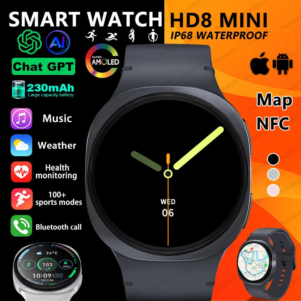2026 New Watches 8 Mini Smart Watch For Men Women GPS Track Health Sports AMOLED Heart Rate Bluetooth Call Waterproof Smartwatch 1