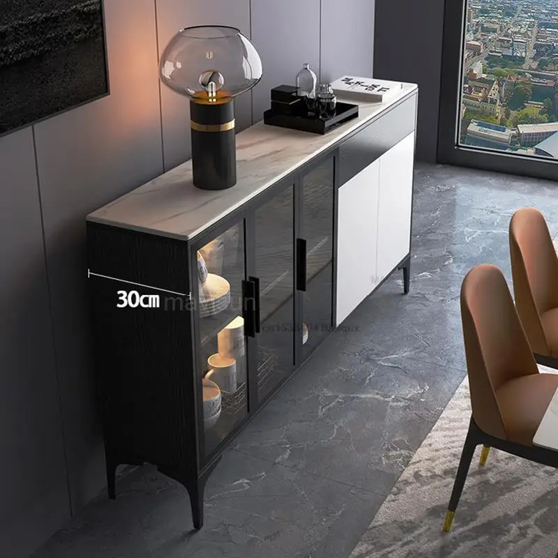 Italian Style Light Luxury Rock Board Sideboard Modern Minimalist Kitchen Storage Cabinet Multifunctional Space-Saving Furniture