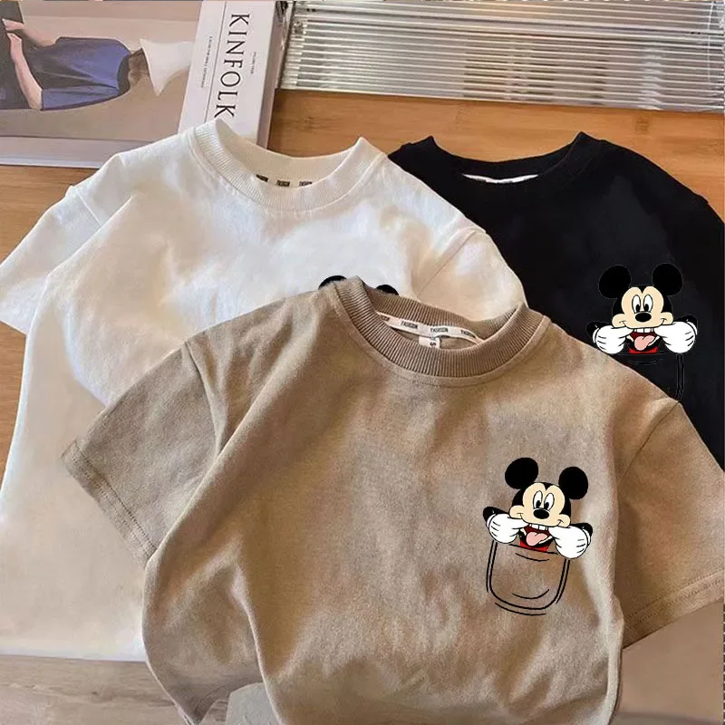 2024 Kid Mickey Mouse Short sleeve T-Shirt Clothes Summer Baby Boy Girl Cartoon Cotton O-Neck Tees Children Casual Clothing Tops 2