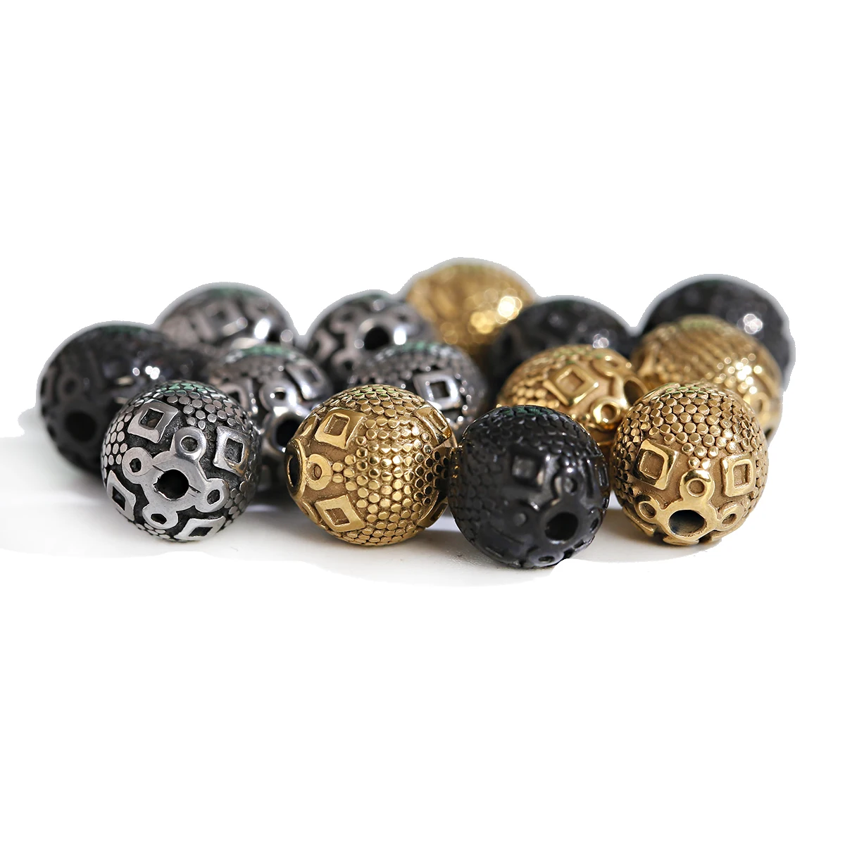 

3PCS Stainless Steel Round Beads For Necklace Making Carved Colorful DIY Beads Jewelry Vintage Handmade Accessories