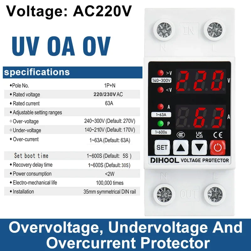 sob protecao de tensao atual display digital ac 220v 110v rele 1 63a 02