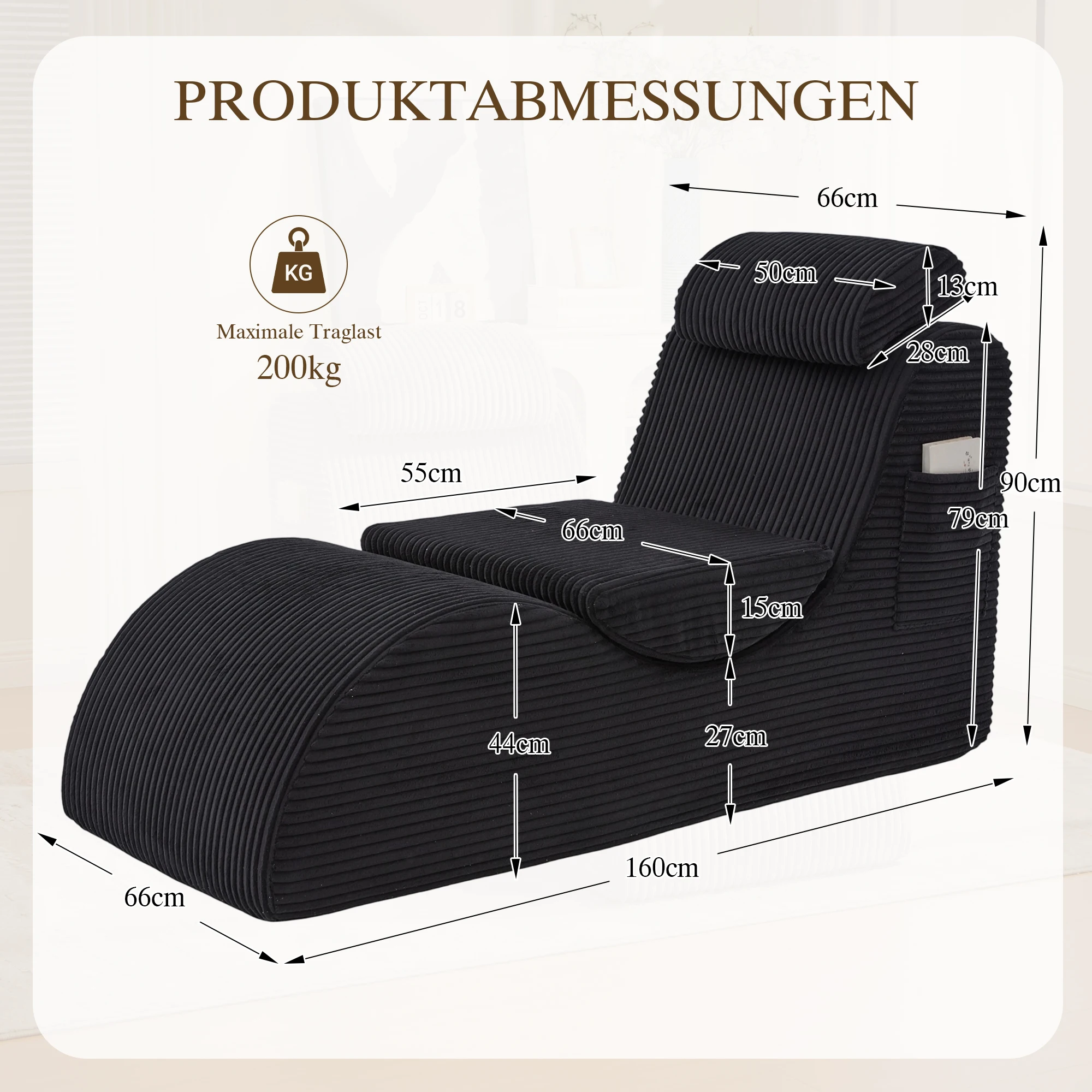 Moderner Freizeitstuhl mit einzigartigem Design, ergonomisch geformtem, hochelastischem Kompressionsschaum. Abnehmbare Rückenlehne und Seitentasche – Detail 4