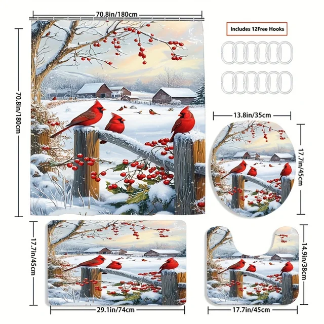 Christmas Red Robin Bathroom Set 4