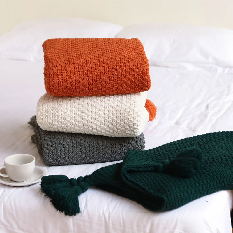 

Solid Color Nordic Tassel Ball Blanket Textured Soft Sofa Towel Decorati Knitted Noon Break Blanket Leisure Time Shawl Blankets